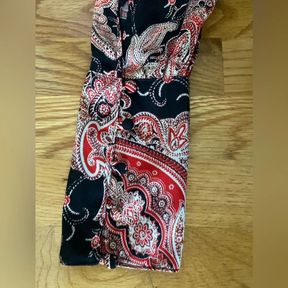 Free People Black and Red Paisley Top